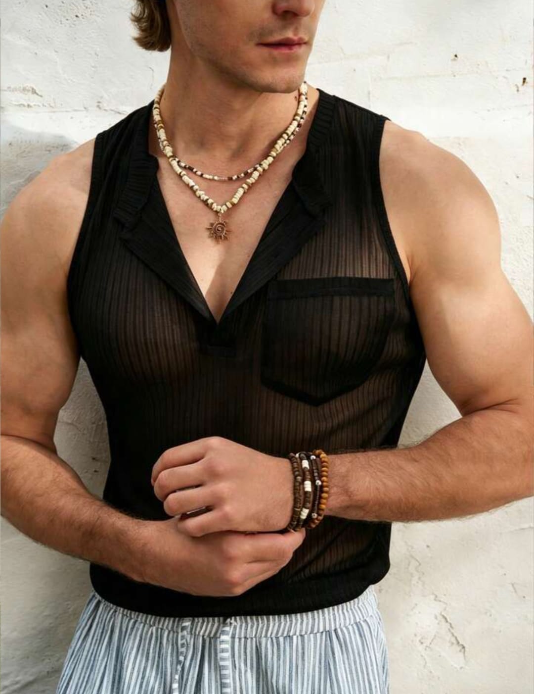 Noir Sheer Henley Tank Top